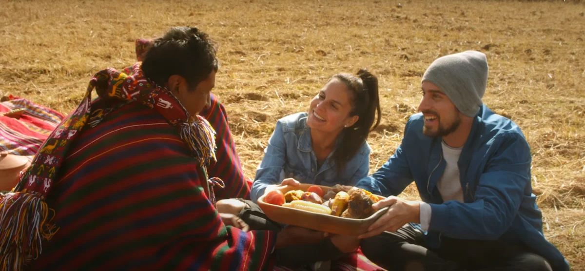 Couple enjoying an Andean picnic prepared by a local chef, representing a luxury Inca Trail dining experience. Image courtesy of Peru.travel.