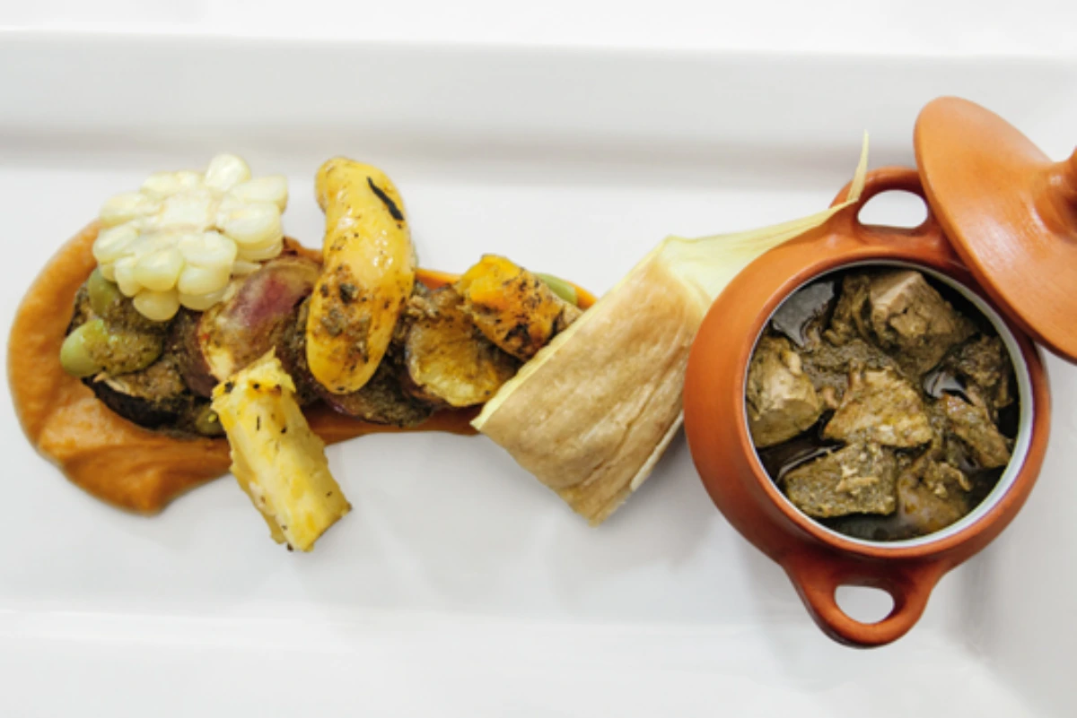 Gourmet pachamanca dish served as part of a Luxury Inca Trail dining experience.